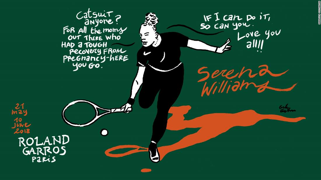 Serena Williams turned heads in a black catsuit in her first-round match at Roland Garros, saying it made her feel like a &quot;warrior princess.&quot; She also said it helped with ongoing blood clots following the birth of her daughter last year. 