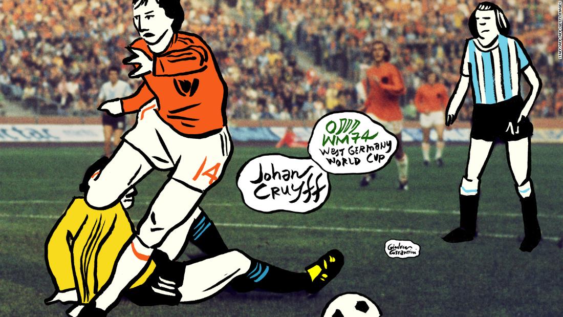 Dutch great Johan Cruyff scored three goals in the 1974 World Cup, twice against Argentina in the second round and then against Brazil in a 2-0 win that sent Holland through to the final.