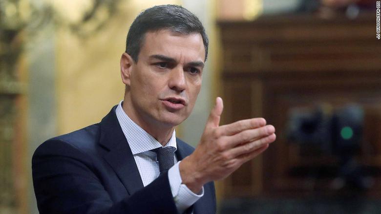 Pedro Sánchez addresses lawmakers Friday on the second day of debate on the no-confidence motion.