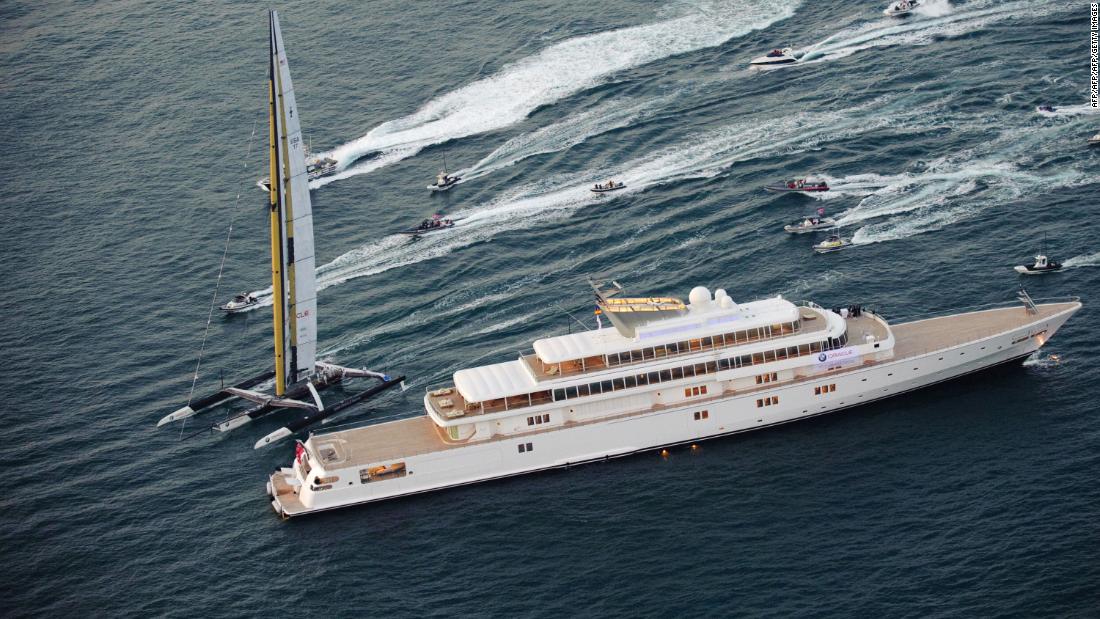 Rising Sun, previously owned by Oracle founder Larry Ellison, is seen during the 2010 America&#39;s Cup off  the coast of Valencia, Spain. The superyacht was sold to music industry mogul David Geffen for &lt;a href=&quot;https://www.forbes.com/pictures/emeg45jmim/rising-sun-yacht/#6e9d92c7706f&quot; target=&quot;_blank&quot;&gt;a reported fee of $590 million&lt;/a&gt; in 2010. 