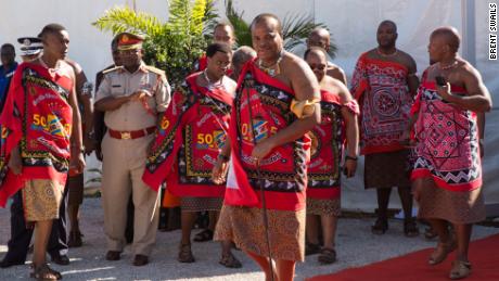 King Mswati III arrives at the opening of a Ministry of Health facility.