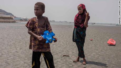 Somalian children migrants on the route to Aden.