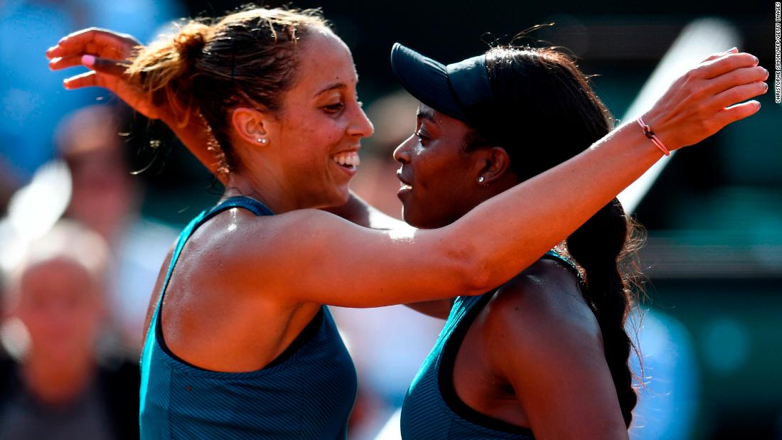 Reigning US Open champion Stephens (right) beat fellow American Madison Keys to reach her first French Open final.  