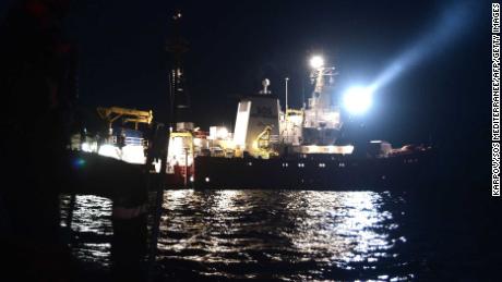 A picture taken on June 9 shows the Aquarius during an operation to rescue migrants.
