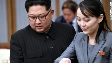 North Koraen leader Kim Jong Un and his sister Kim Yo Jong attend the Inter-Korean Summit in 2018 in this file photograph