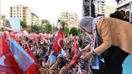 Aksener collects headscarves from women in Adana.