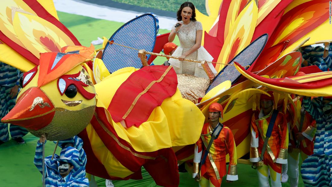 Russian soprano Aida Garifullina sings during the opening ceremony.