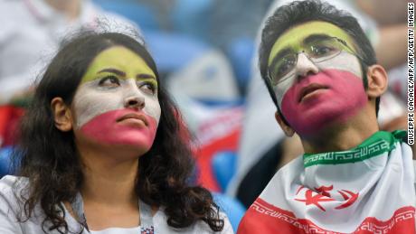 Iran supporters look on prior to the  clash against Morocco.