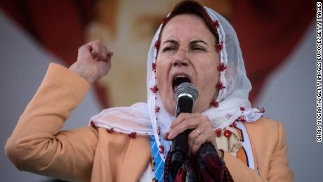 ADANA, TURKEY - JUNE 01:  Leader of Turkey&#39;s Iyi (Good) Party and presidential candidate, Meral Aksener speaks to supporters at a rally on June 1, 2018 in Adana, Turkey. Meral Aksener and party members campaigned in Hatay, Adana and surrounding areas ahead of the June 24, 2018 parliamentary and presidential elections. Aksener is one of six candidates contesting the snap elections called by Turkey&#39;s President Recep Tayyip Erdogan.  (Photo by Chris McGrath/Getty Images)