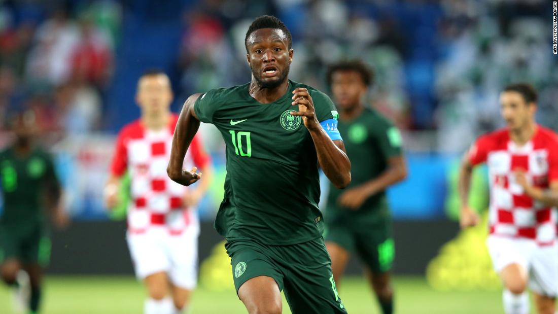 Nigerian captain John Obi Mikel runs with the ball during the Croatia match.