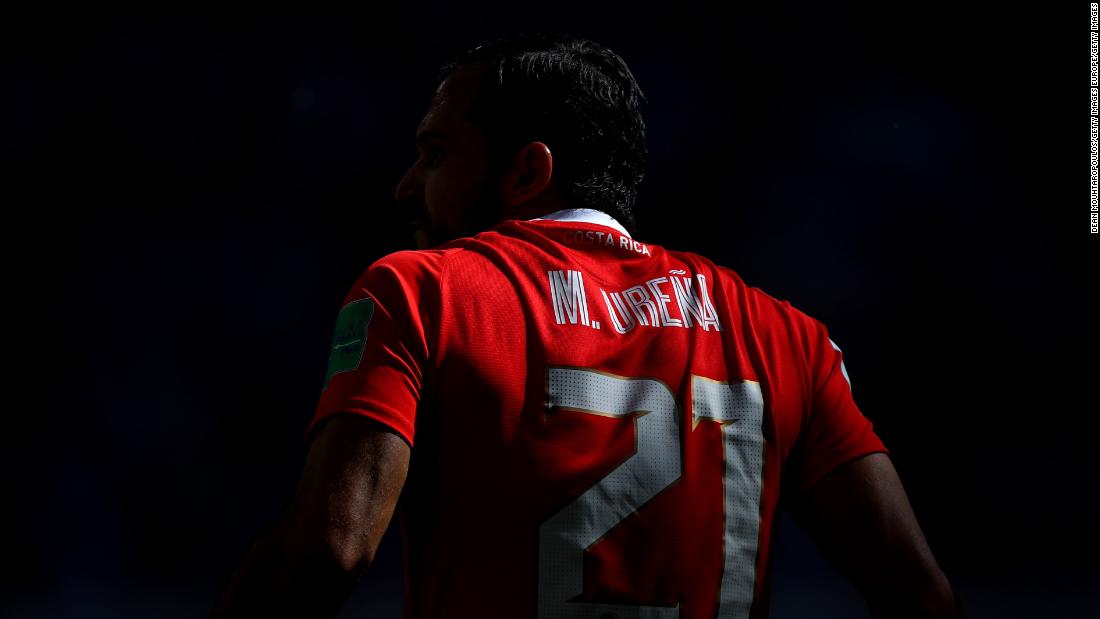 Marcos Ureña runs onto the pitch during Costa Rica&#39;s opening match against Serbia on June 17. Serbia won 1-0.