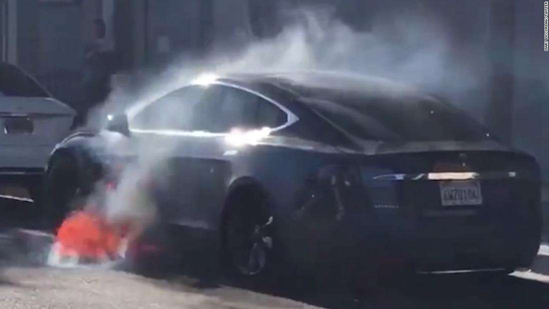 Watch viral video of Tesla on fire CNN Video