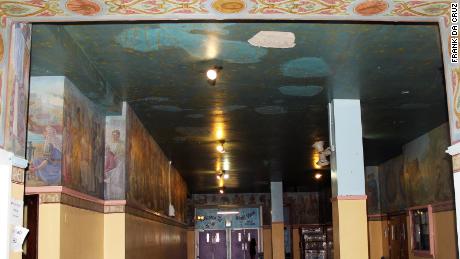 The ceiling of a hallway at Dewitt Clinton High School before &quot;Constellations&quot; was painted over