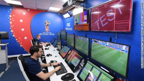 The video assistant referee control room in Moscow. 