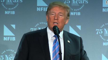 President Donald Trump speaks at the National Federation of Independent Businesses 75th Anniversary Celebration at the Hyatt Regency hotel in Washington on Tuesday.
