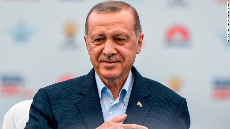 Turkish President Recep Tayyip Erdogan at an AKP rally in Istanbul on June 17.