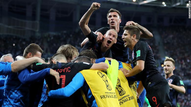 Croatia celebrate Luka Modric&#39;s goal.