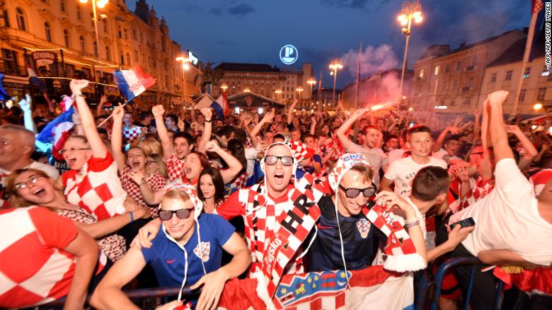 Croatia&#39;s fans watch their team&#39;s victory on a giant screen in Zagreb.