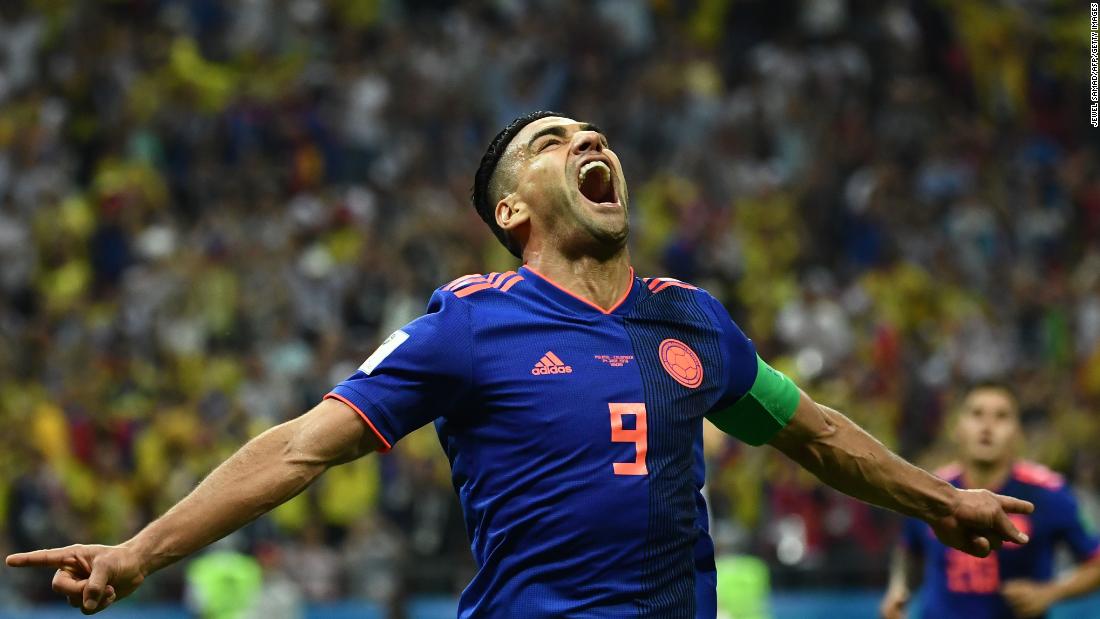 Colombian forward Falcao celebrates after scoring against Poland on June 24. Colombia won 3-0.