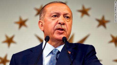 Turkey&#39;s President Recep Tayyip Erdogan delivers a statement on national television from his official residence in Istanbul, Sunday, June 24, 2018. Erdogan has claimed victory in critical elections based on unofficial results, securing an executive presidency with sweeping powers. (AP Photo/Lefteris Pitarakis)