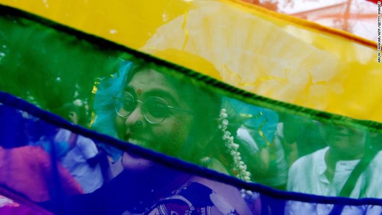 LGBT are flown during a gay pride parade in Chennai on June 24, 2018.