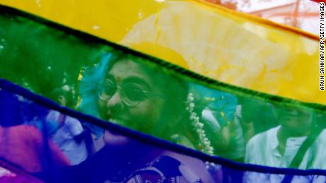 LGBT are flown during a gay pride parade in Chennai on June 24, 2018.