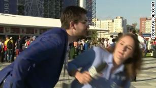 World Cup reporter shouts at man who tried to kiss her on camera