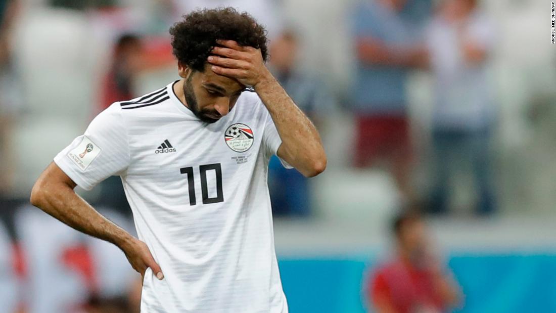 Egyptian star Mohamed Salah reacts after Saudi Arabia&#39;s winning goal in second-half stoppage time on June 25. Egypt lost all three of its matches at this World Cup.