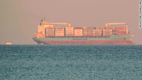 The Danish commercial liner Alexander Maersk sits off Sicily&#39;s coast on Monday, June 25.