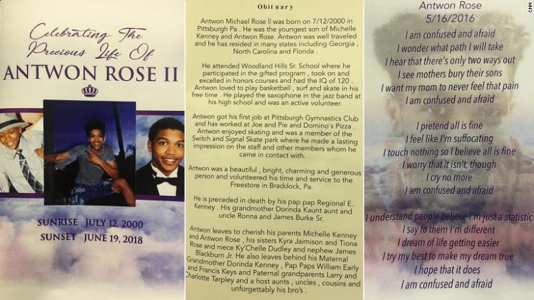 The program at Antwon Rose II&#39;s funeral featured images of him, an obituary and a poem he wrote. 