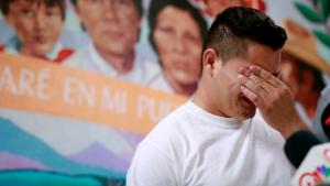 Christian, from Honduras, recounts his separation from his child at the border during a news conference at the Annunciation House, Monday, June 25, 2018, in El Paso, Texas. 32 parents waiting to be reconciled with their children have been released by Border Patrol the the Annunciation House. (AP Photo/Matt York)