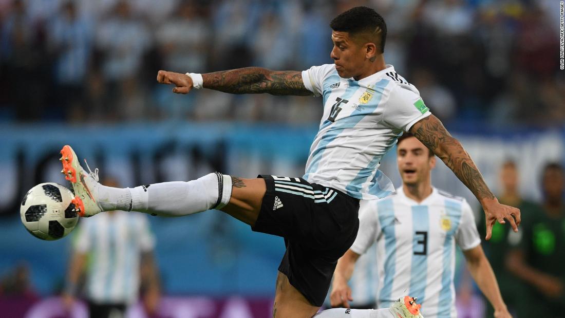 Rojo controls the ball earlier in the match against Nigeria.