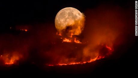 A large wildfire sweeps across moorland in northern England on June 26. 