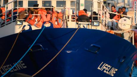 The ship operated by German aid group Mission Lifeline, carrying 234 migrants, docks at the Valletta port in Malta, after a journey of nearly a week while awaiting permission to make landfall, Wednesday, June 27, 2018.