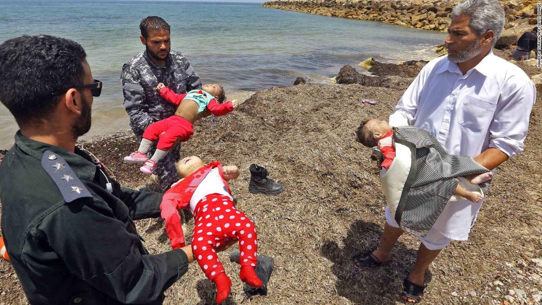 The three babies were among dozens of people on a rubber boat. 