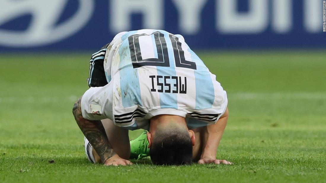 Argentina&#39;s Lionel Messi reacts after his team was knocked out of the World Cup by France on June 30. Messi had two assists in the 4-3 loss.