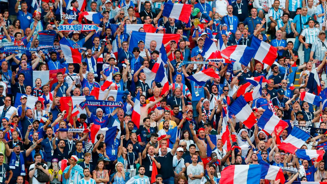 France fans celebrate during the match against Argentina.