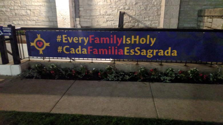 A sign outside of the Christ Church Cathedral is part of the church&#39;s &quot;Every Family is Holy&quot; campaign.