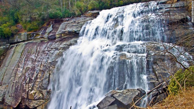 Rainbow Falls in western North Carolina plunges some 125 feet.