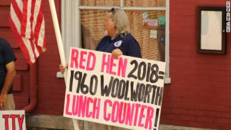 A sign outside Red Hen Thursday.