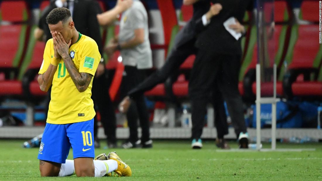 Brazilian star Neymar reacts after the final whistle.