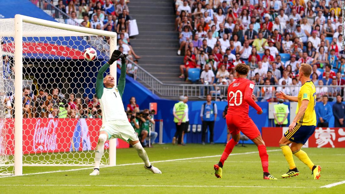 Dele Alli scores on a header for England&#39;s second goal.