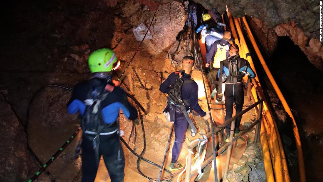 Thai military personnel inside the cave during the rescue operations.