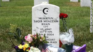 ARLINGTON, VA - AUGUST 01: The gravesite of Muslim-American, U.S. Army Capt. Humayun Khan is shown at Arlington National Cemetary August 1, 2016 in in Arlington, Virginia. Khan was killed during Operation Iraqi Freedom in 2004. (Photo by Mark Wilson/Getty Images)