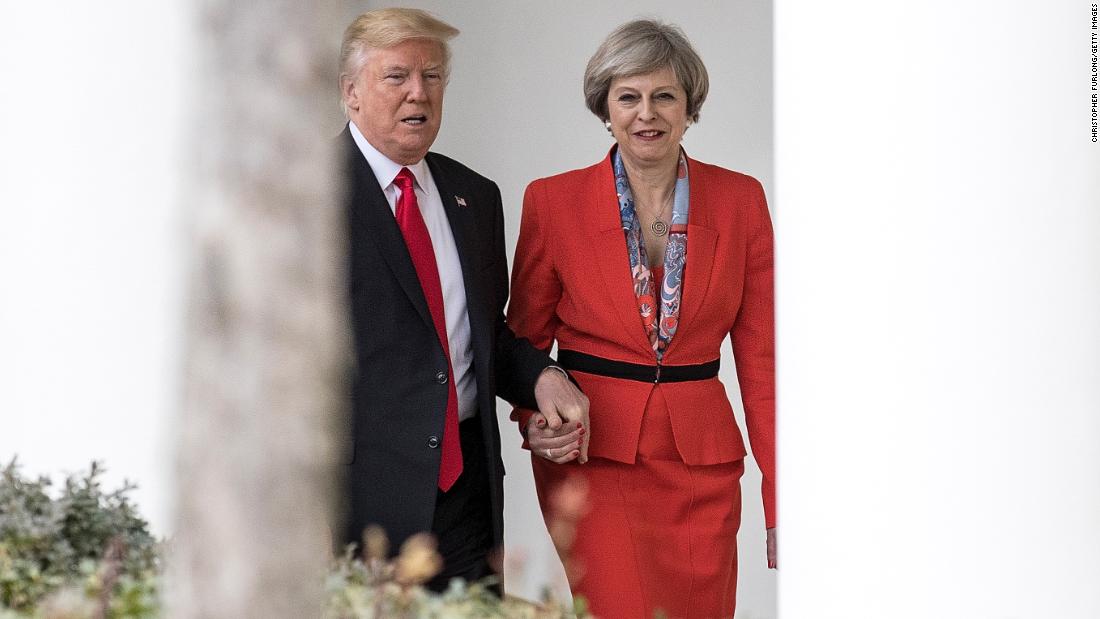 May visits President Donald Trump at the White House in January 2017. She was the first foreign leader to meet with Trump after his inauguration.