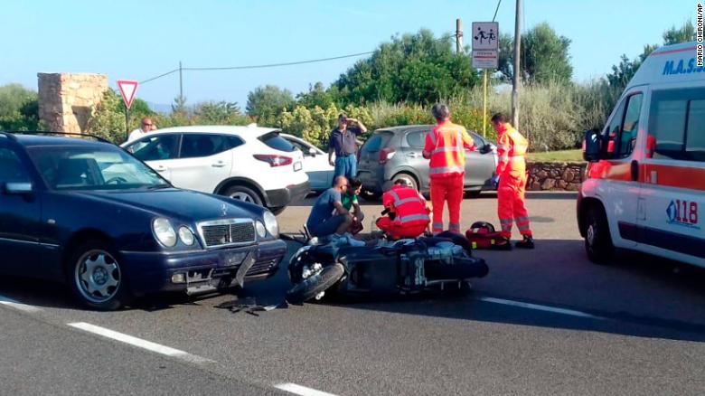 Video shows Clooney smash scooter into car