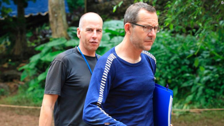 Richard Stanton left and John Volanthen arrive in Mae Sai Chiang Rai province in northern Thailand Tuesday July 3. 