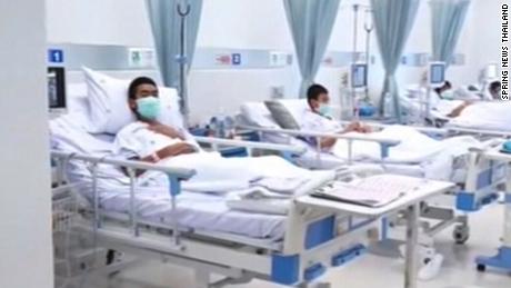 Freed Thai boys in their hospital beds. 