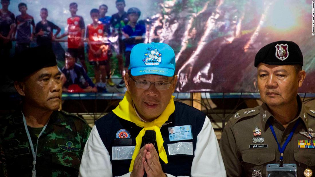 Chiang Rai Governor Narongsak Osotthanakorn speaks during a news conference held after the rescue was finished on July 10.