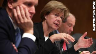 Sen. Tammy Baldwin speaks during a hearing before the Military Construction, Veterans Affairs, and Related Agencies Subcommittee of the Senate Appropriations Committee in November 2017.
